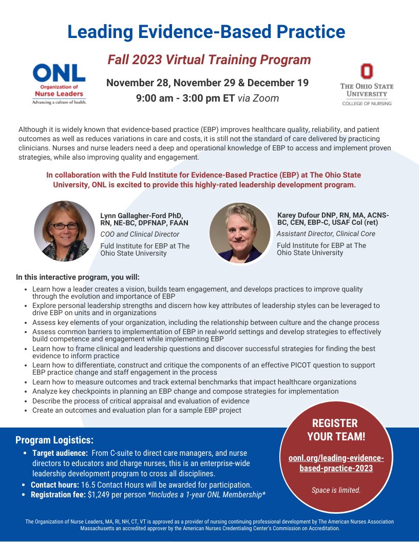 Leading Evidence-Based Practice Fall 2023 Flyer