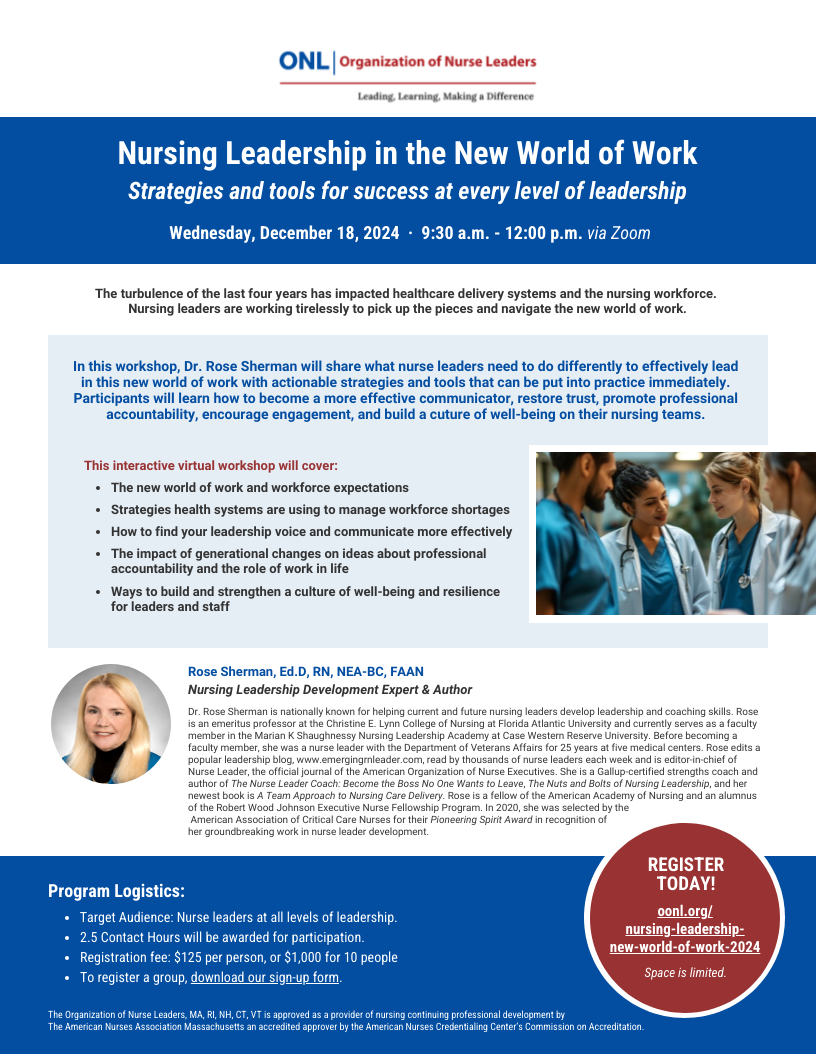 Nursing Leadership in the New World of Work Workshop Flyer